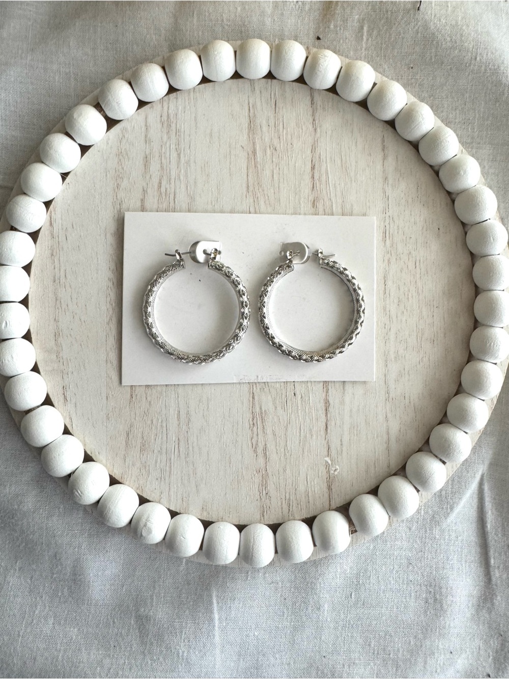 Silver Textured Hoop Earrings  1.5” hypoallergenic